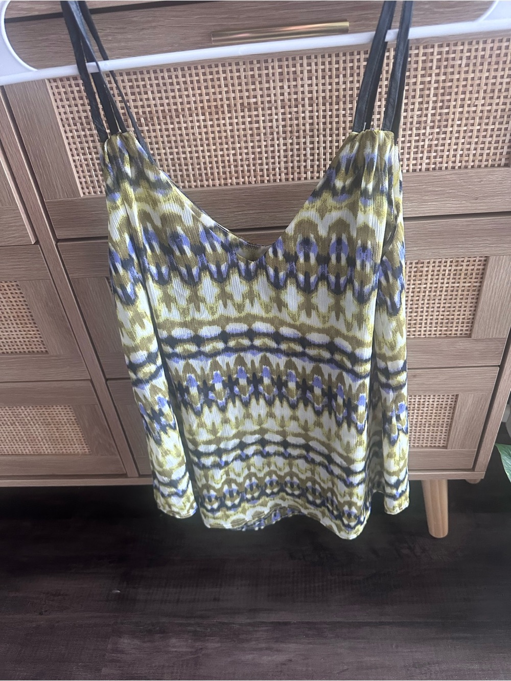 PJK Patterson J. Kincaid Olive, Blue & White Printed Spaghetti Strap Cami